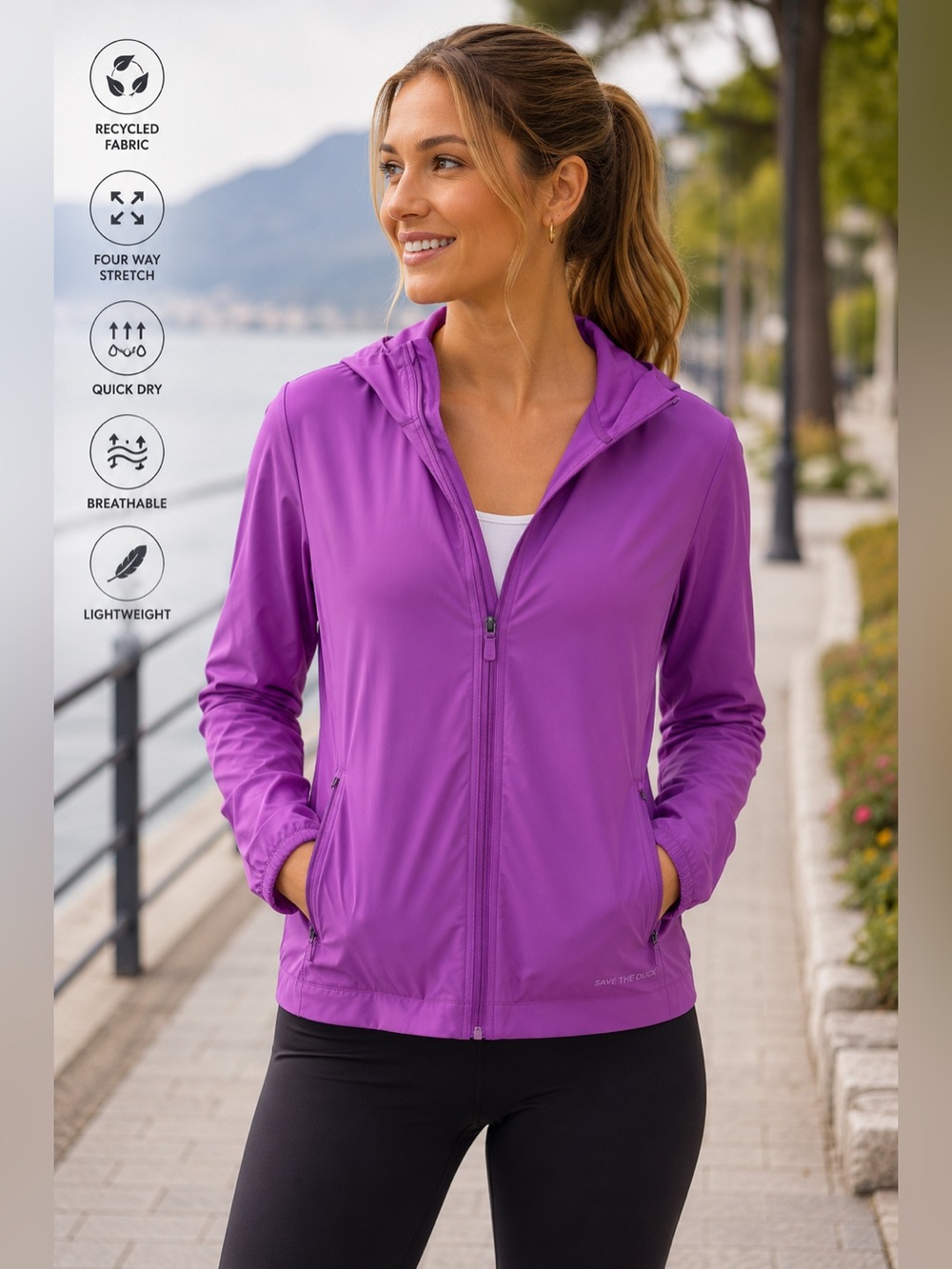 Save The Duck Hooded Stretch Travel Jacket Purple XXL NWT Quick Dry